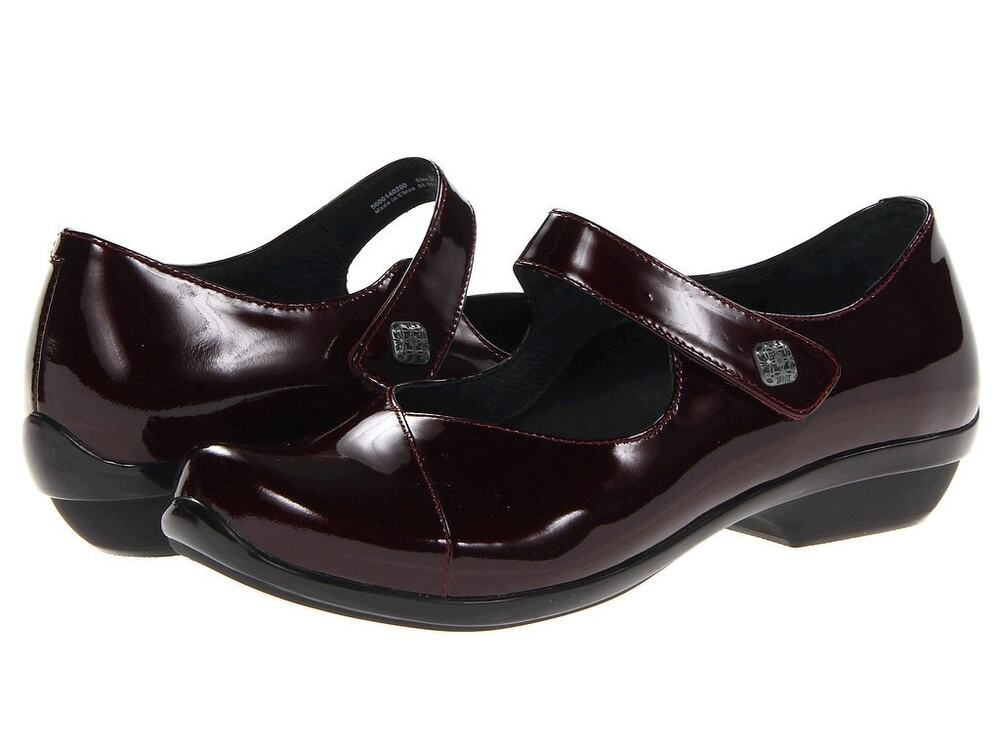 Dansko Opal Patent Mary Jane Flat Shoe Round Toe Leather Black Cherry EU41 US 10